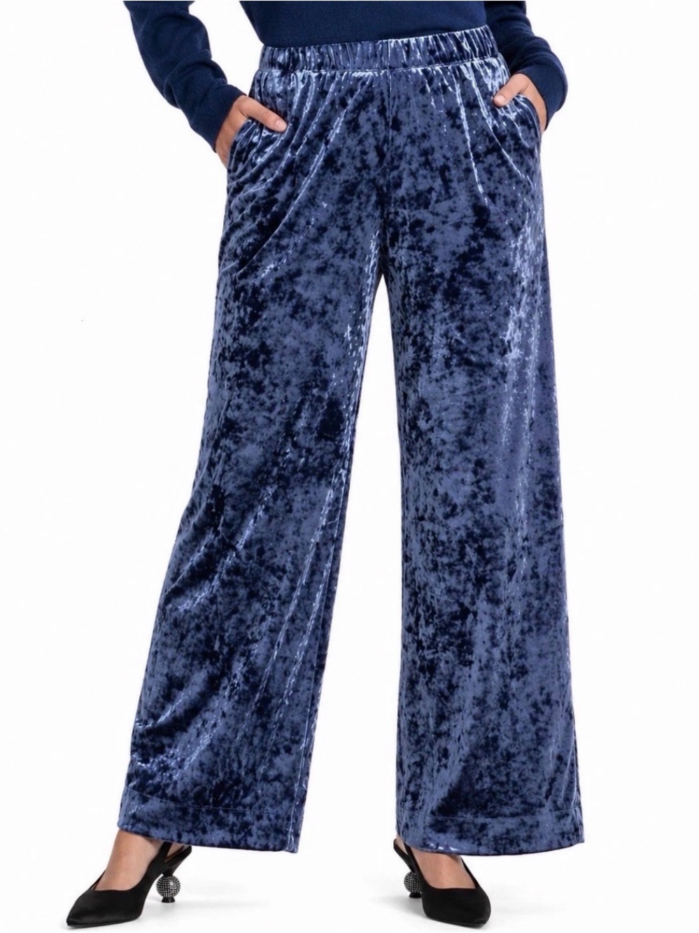a new day Women's Crushed Velour Pull-On Pants Navy Size XS